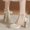 Little Mary Jane high heels thick heel champagne with skirt one-word buckle with new Chinese cheongsam bridesmaids sandals