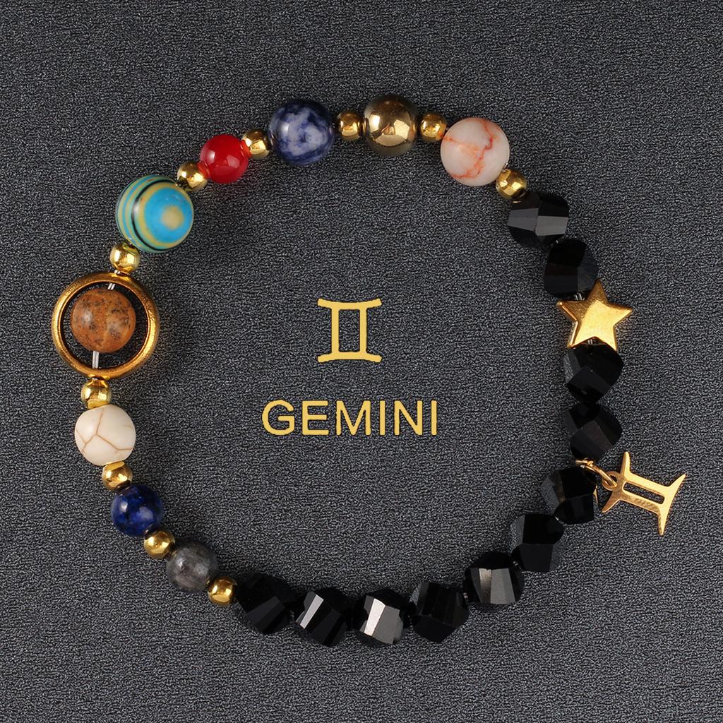 1PC Cosmic Planet Beaded Twelve Constellation Bracelet, Black Stone Twelve Constellation Beaded Bracelet
