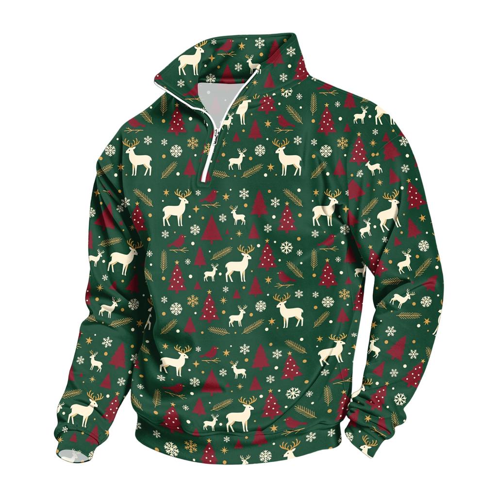 Herren Casual Sweatshirt mit Stehkragen und Weihnachtsdruck für die Feiertage