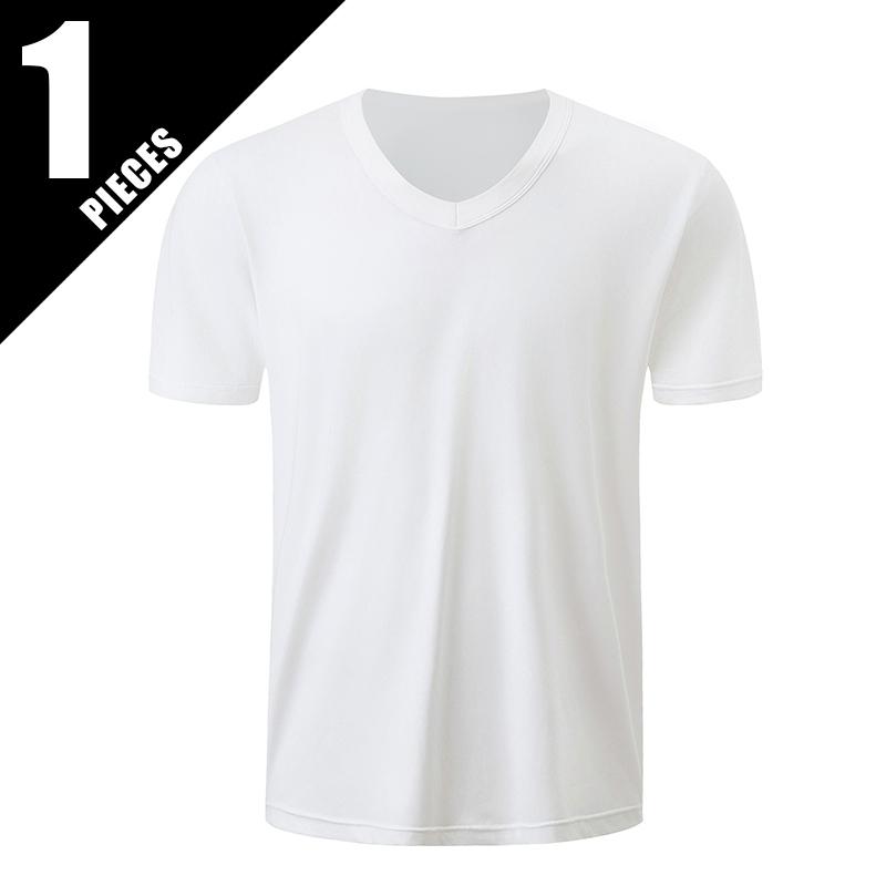 

Мужская однотонная повседневная маленькая белая футболка для молодежи, свободная, универсальная, классическая, с V-образным вырезом, удобная, с коротким рукавом, простая, модная футболка S