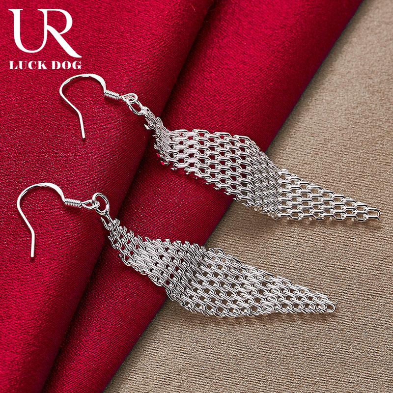 925 Sterling Silver Interwoven Mesh Hanging Piercing Earrings Fashionable Wedding Jewelry