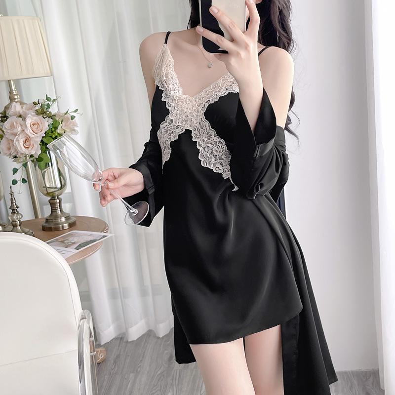 New women's summer ice silk pajamas sexy chest pads spring and autumn suspenders Internet celebrity shorts two-piece loungewear set