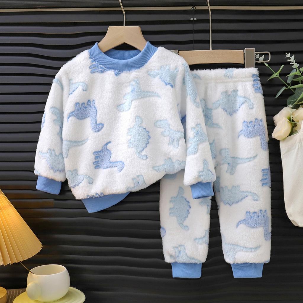 Children's Thickened Flannel Warm Home Wear And Pajamas Set For Boys And Girls