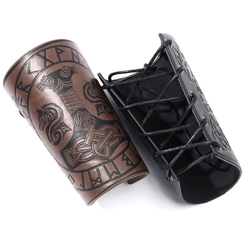 Medieval Armor Men Cosplay Arm Warmers Lace-up Viking Pirate Knight Gauntlet Wristband Bracer Steampunk Accessories