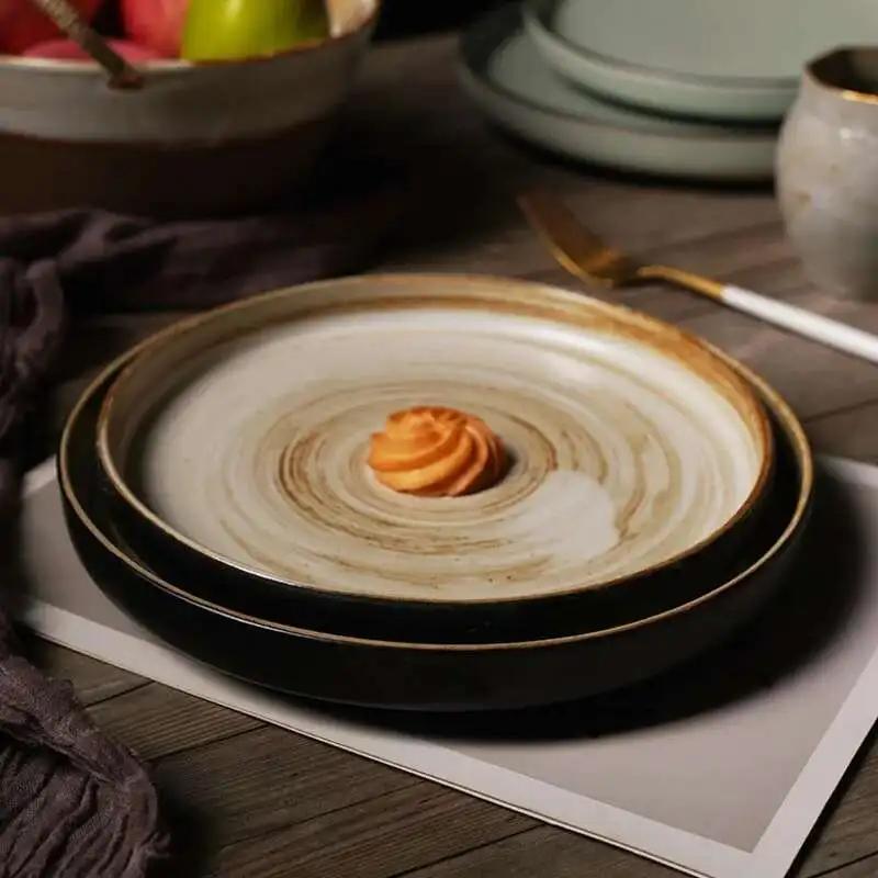 Japanese Ceramic Dinner Plate Steak Food Tray Tableware Straight Edge Flat Plate Salad Pasta Dish Dinnerware