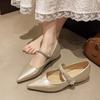 Simple Block Heel Single Shoes Autumn New Pointed Toe Shallow Mouth One Belt Non-slip Wear-resistant High Heels