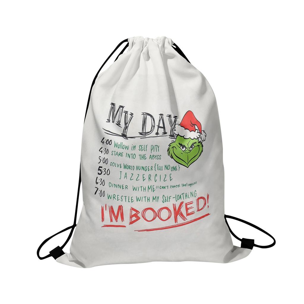 Christmas Double Sided Print New Year Gift Bag Drawstring Pocket Christmas Backpack