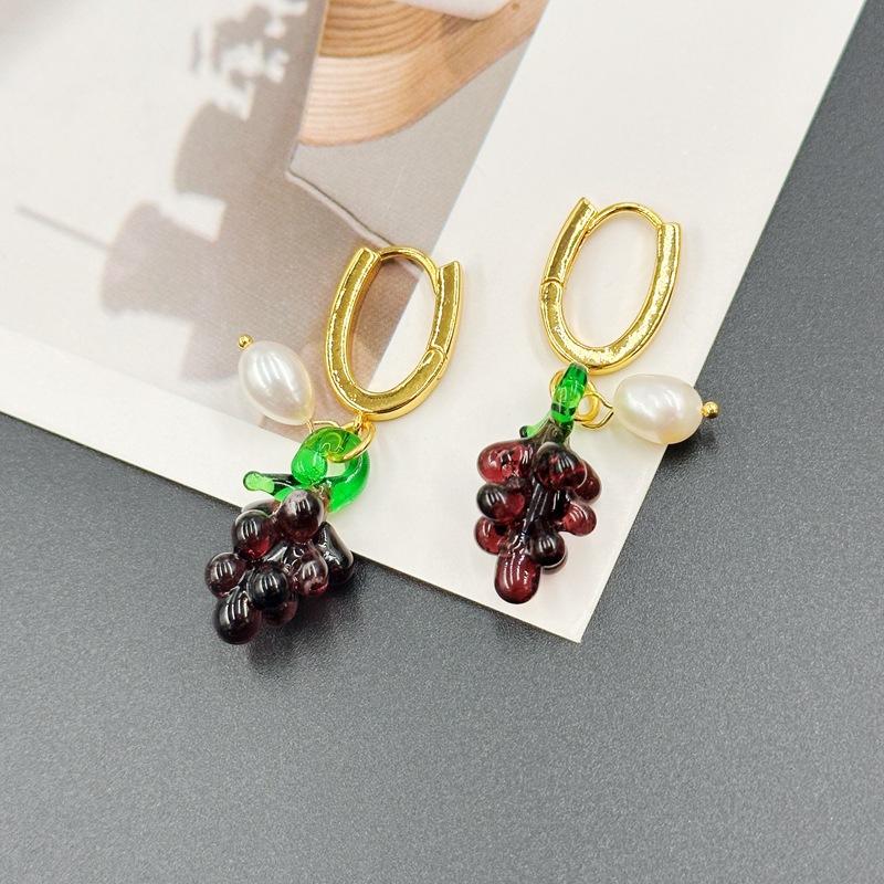 Manufacturer Supply Summer Fashion Light Luxury Earrings Summer Fruit Purple Grape Earrings Earrings Spot