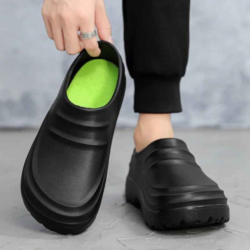 Men's Clogs Slippers Outdoor Beach Hole Sandals Male Comfortable Casual Garden Shoes with Arch Support Indoor Bathroom Slide