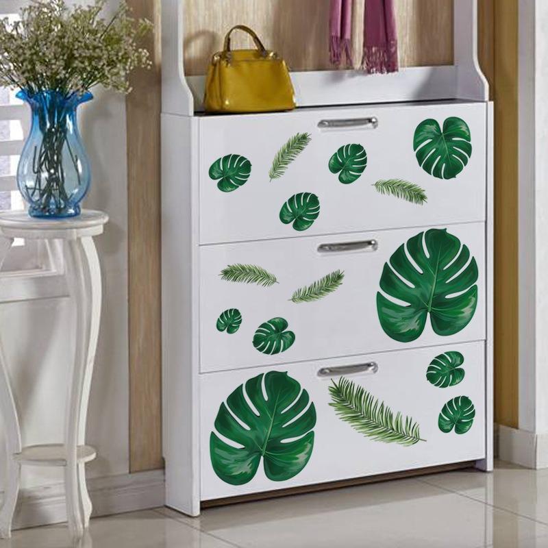 4pcs Fresh Nordic Green Leaf Wall Stickers Living Room Bedroom Children's Room Decoration Stickers