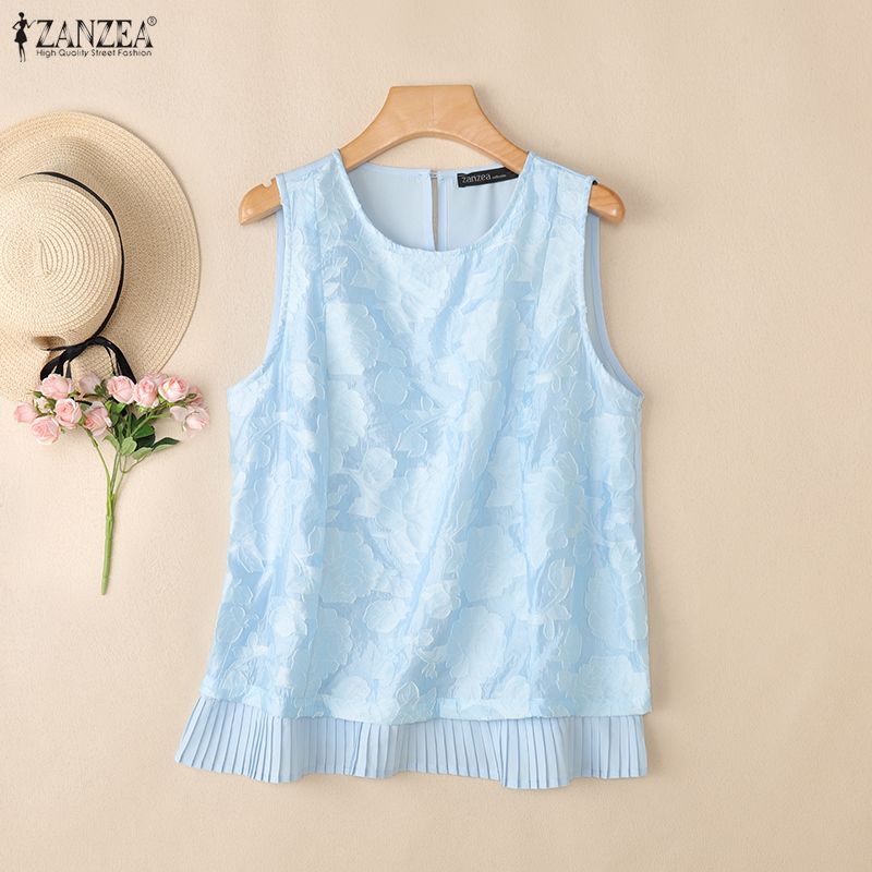 ZANZEA Women Elegant Texture Summer Casual Sleeveless Vest Tops