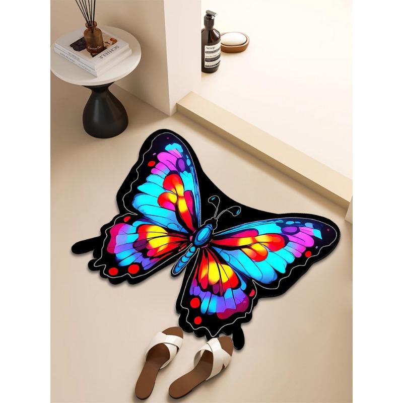 Butterfly Non-slip Floor Mat Bathroom Special-shaped Door Absorbent Foot Mat Quick-drying Toilet Bathroom Entrance Mat Carpet