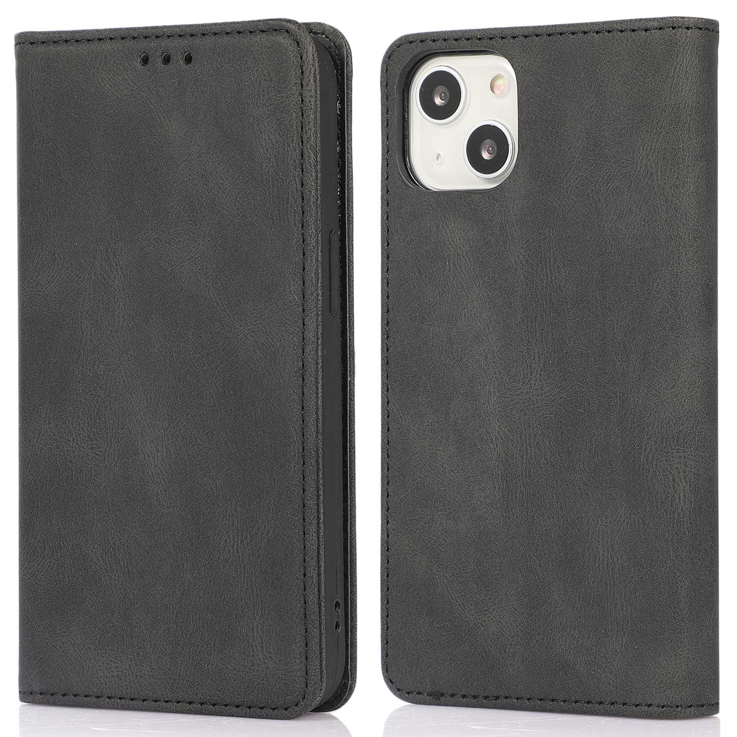 

For iPhone 15 Plus PU Leather Phone Case Magnetic Closing Stand Wallet Cover Black