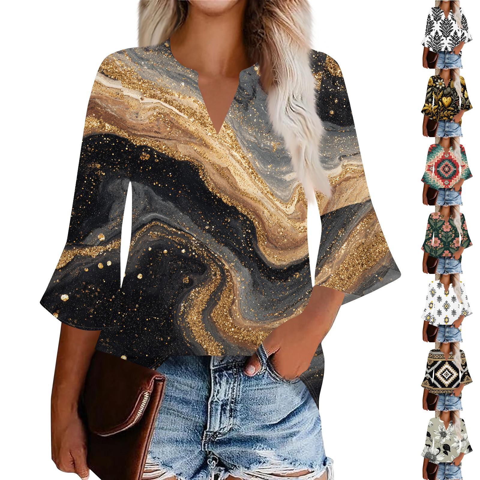 

Women s Casual Fashion Floral Printed Cropped Sleeve Round Neck Top XL білий