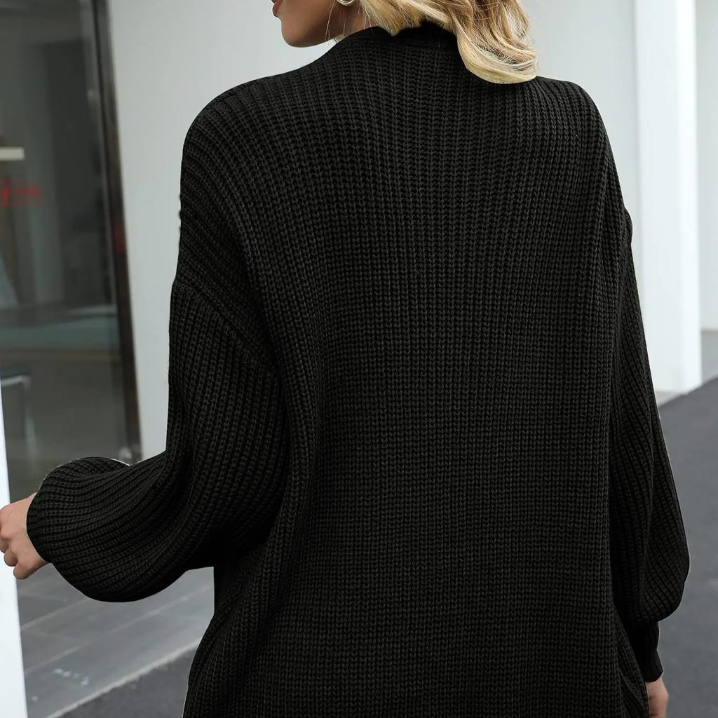 Casual Oversized Lantern Sleeve Knit Cardigan Coats for Women Autumn and Winter Soft Solid Pocket Knitted Sweater Women's Jacket