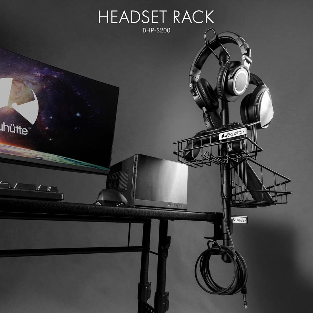 Bauhutte Headset Tower Headphone Stand Controller Stand Tabletop Under Desk Storage Clamp Fixed () BHP-S200-BK