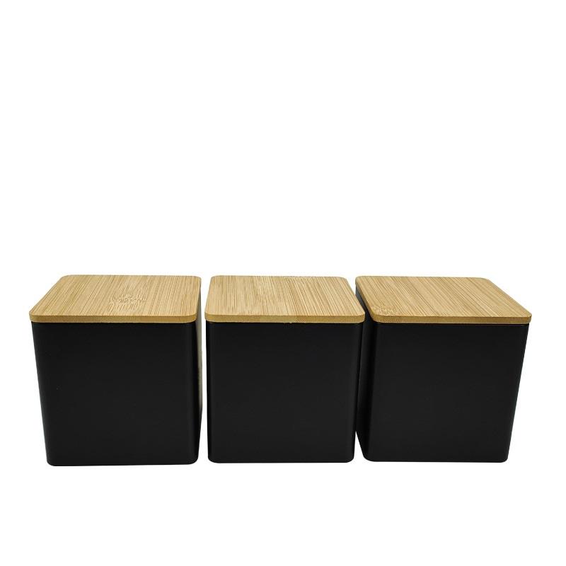 Sealed Tinplate Storage Jar With Bamboo Lid Spices Tank Container Kitchen Food Bottle Coffee Tea Caddy