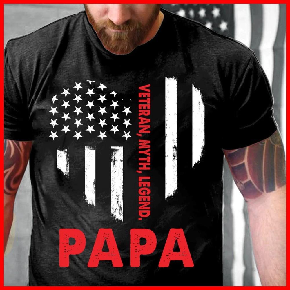 VETERAN MYTH LEGEND PAPA HEART USA FLAG Black Cotton T-Shirt Unisex T-Shirt XL