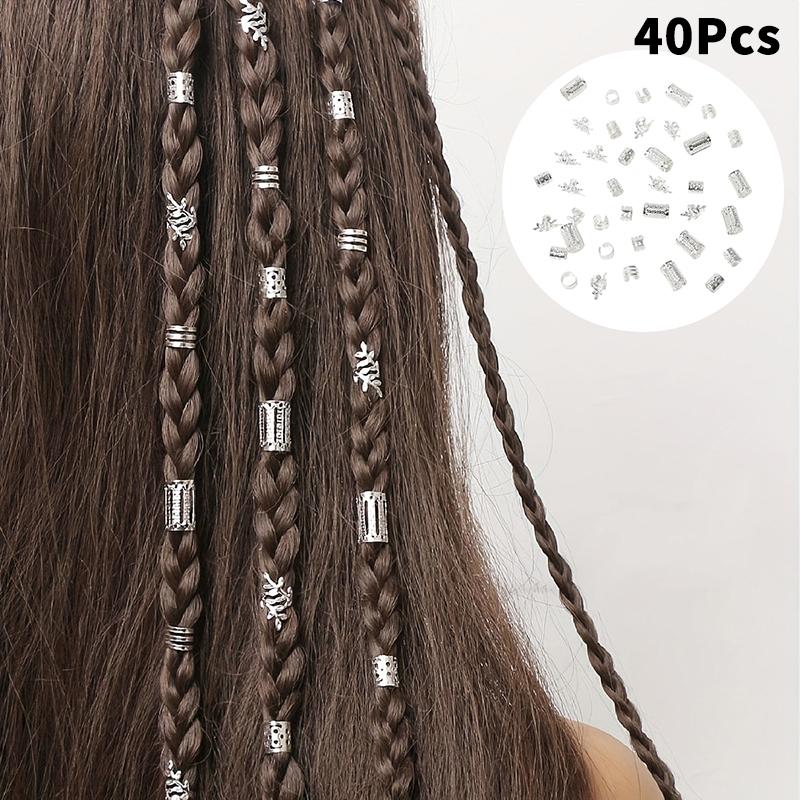 40Pcs/Set Vintage Gold Silver Hollow Hair Rings Iron Hair Cuff Hair Pins Loop Decor Hair Accessories Lock Hair Jewelry For Braid