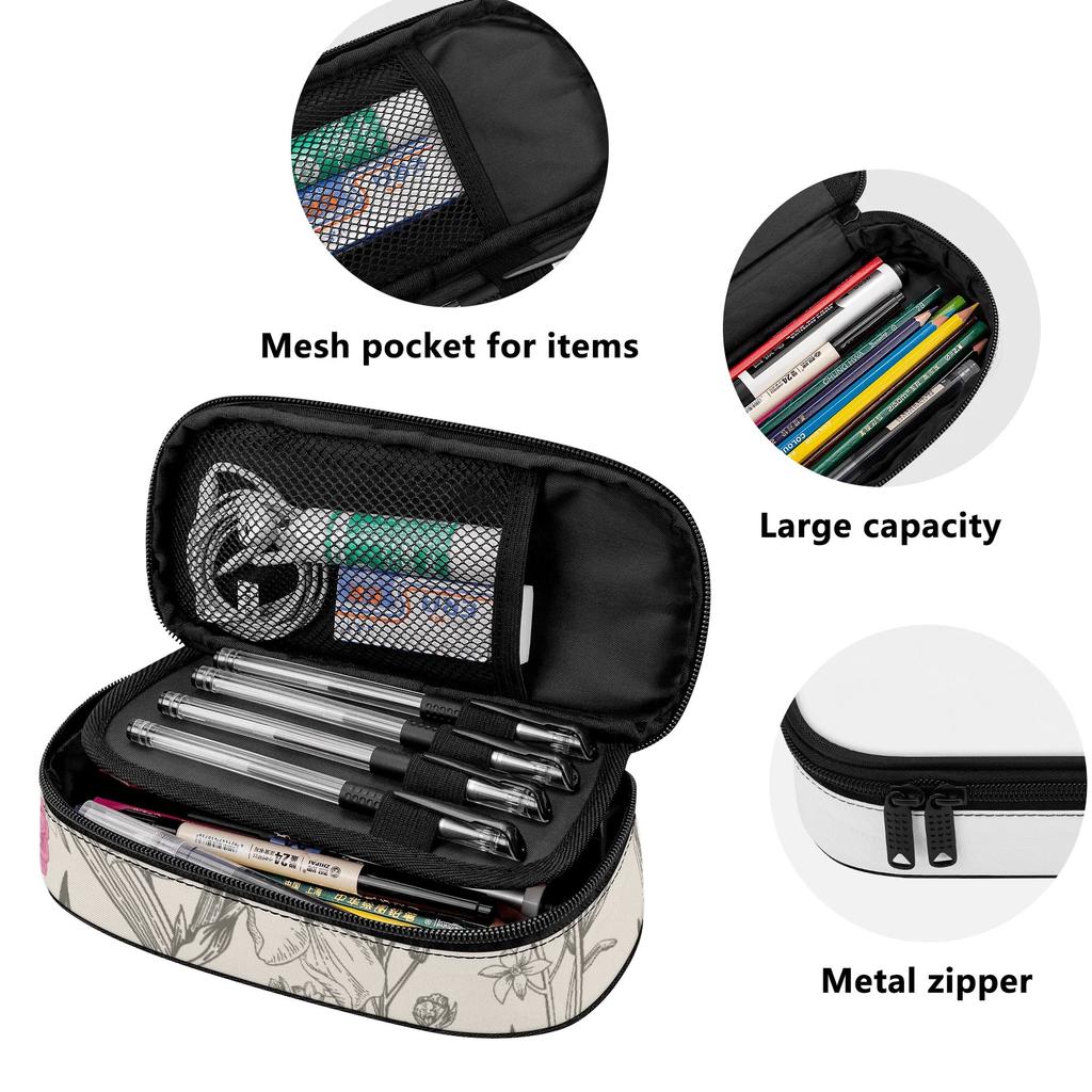Pen Case High Capacity Secure Zipper Strong Polyester Fabric with Mesh Pocket Removable Divider and Pen Slots for Everyday Study