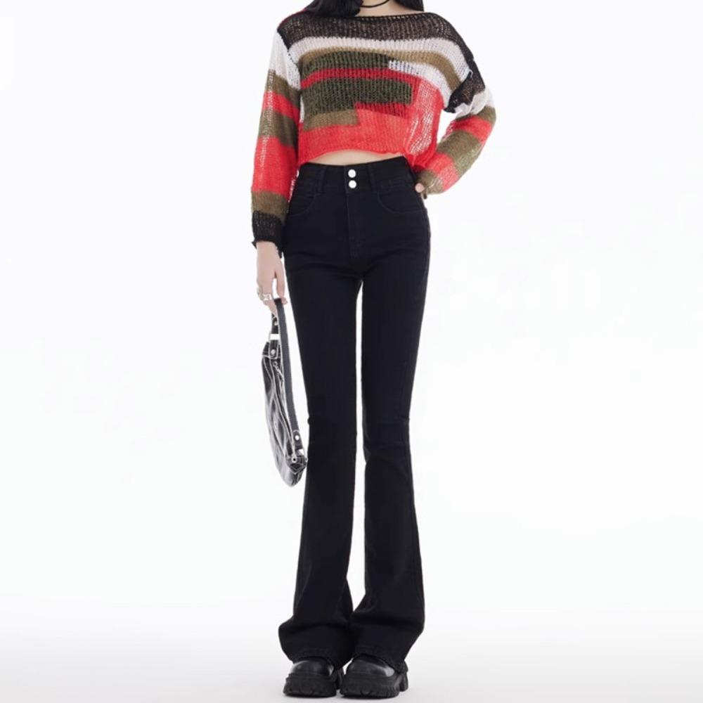 Retro versatile micro-flared jeans for women's 2025 autumn and winter new high-waisted and thin hips-covering horseshoe jeans