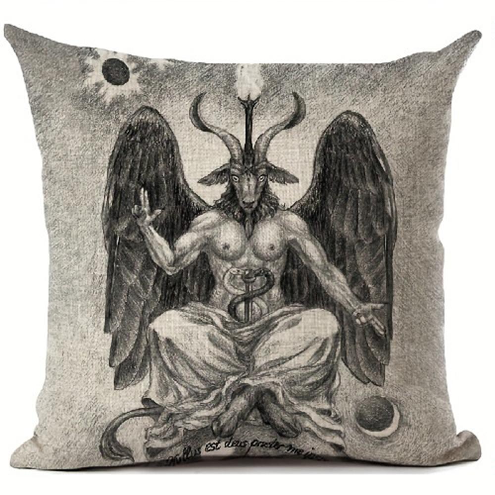 1Pc 2D Flat Gothic Occult Goat Throw Pillow Cover, Dark Art Themed Cushion Cases For Goth Home Decor, Perfect For Halloween