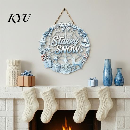 Decorative Holiday Signage Christmas Door Sign, Double Sided Hanging Wooden Plaque for Front Door, Window Ornament Rustic Wall Decoration Indoor