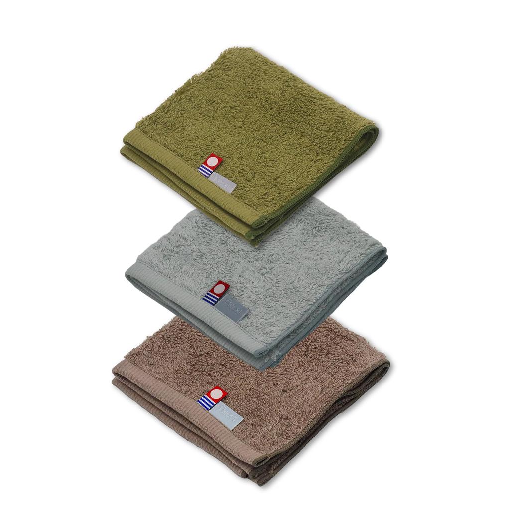 Hecho en Toalla Certificada Imabari Primer Set de 3 1 1 Algodón Especial Suave y Esponjoso Japón, Pañuelos, 25x25cm, (1 Azul, Marrón, Gris), Hilo, 100%