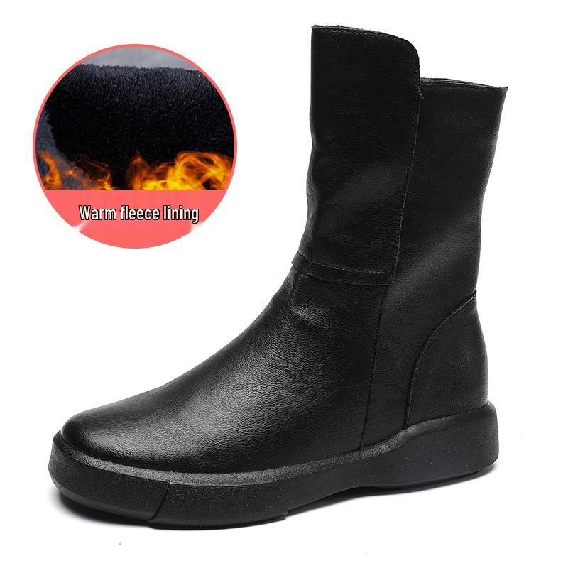 Women's 2026 British Style Mid-Calf Retro Martin Boots with Velvet Lining