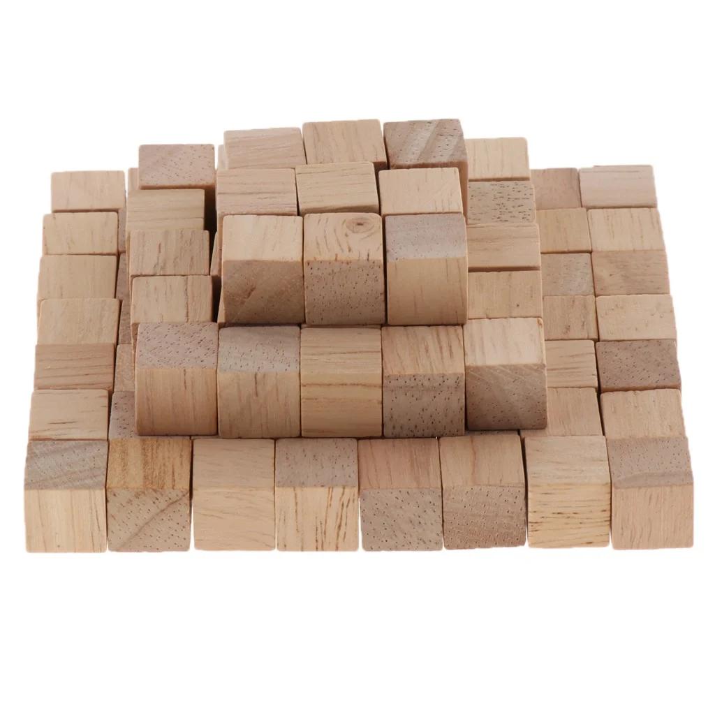 100 Pieces Wooden Cubes Unfinished Square Wood Blocks for Math Making Craft DIY Projects Gift