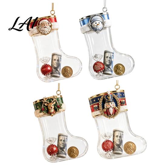 Exquisite Gold Edge Holiday Gifts Fillable Christmas Stocking Acrylic Ornament Transparent Candy Filled Tree Indoor Scene Hanging Props Decor Santa
