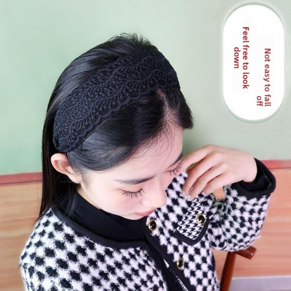 Korean Vintage Lace Hair Hoop Hollow Elegant Lace Hairband Head Wrap Hair Accessories Anti Slip Women's Wide Headband Wash Face