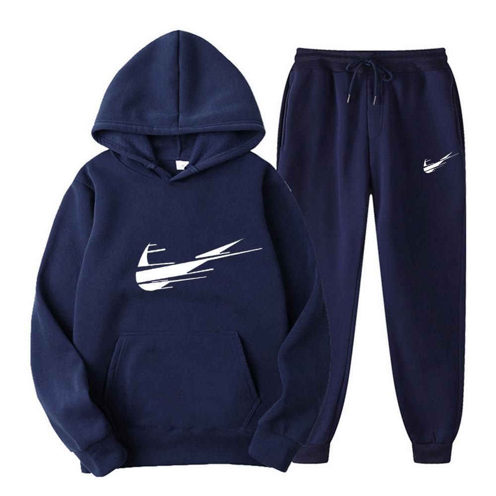 Suéter de fleece cruzado para homens e mulheres, dois conjuntos esportivos casuais, moletom com capuz de marca da moda, calças de moletom estampadas