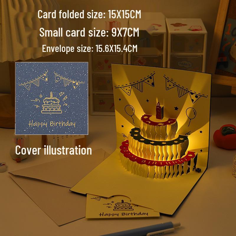 Light-Up Bear Birthday Greeting Card with 3D Cake Design