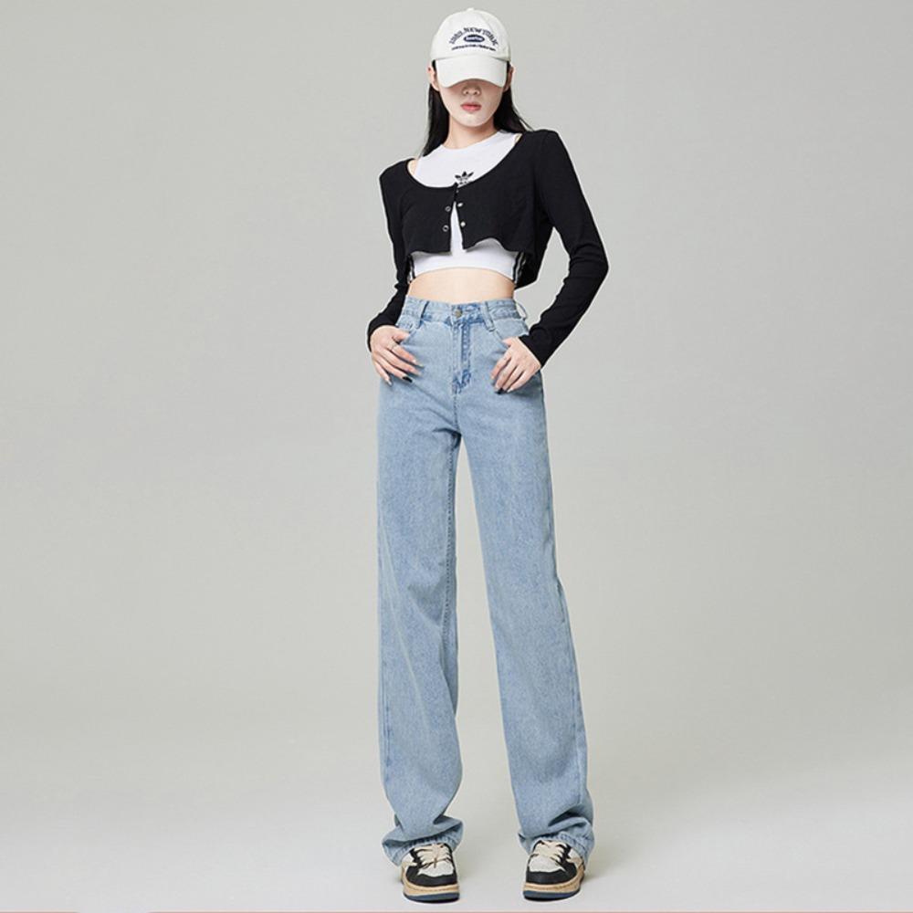 Frühling und Herbst Neue Drop Weitbein Mop-Jeans Damen Koreanische Hohe Taille Gerade Bedecken Skinny Denimhosen