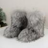 Medium tube fluffy boots Thickened warm winter deep mouth round head fox fur snow boots