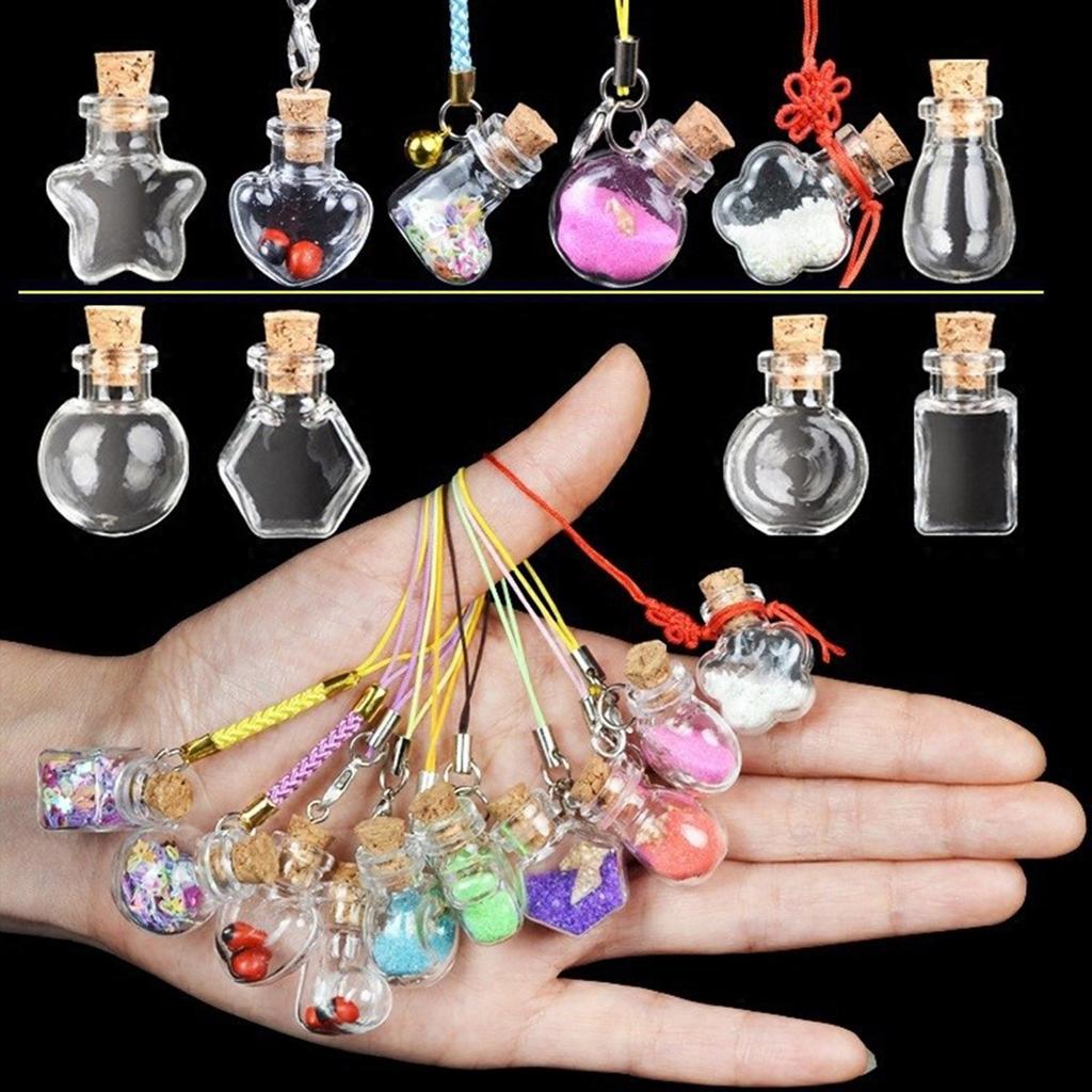 Set of 30 Different Designs Glass Bottle Ornament with Cork Stoppers and Nail Hooks for Crafting and Decoration