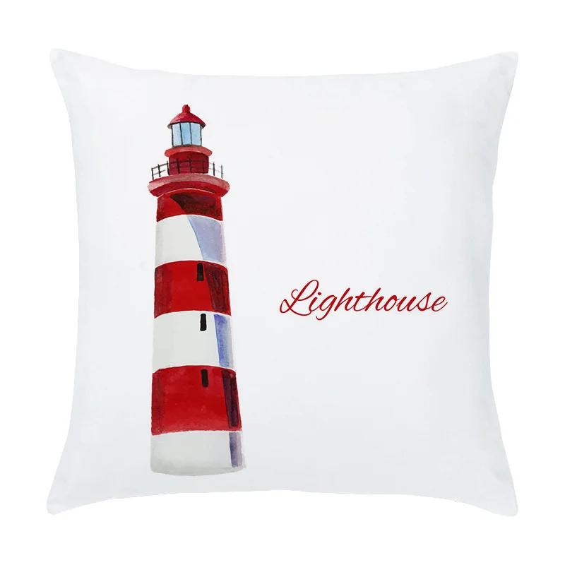 Cartoon Sailing Hot Air Balloon Lighthouse Pattern Cushion Cover Home Living Room Sofa Short Plush Pillow Case X