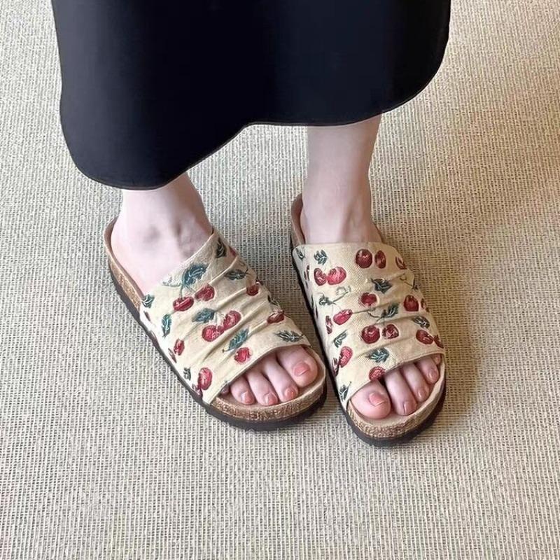 

Fashion 2025 Fashion Ladies Shoes Open Toe Women s Slippers Summer Outdoor Daily Embroidery Light Comfortable Best Seller Flat Slippers 35 абрикосовий