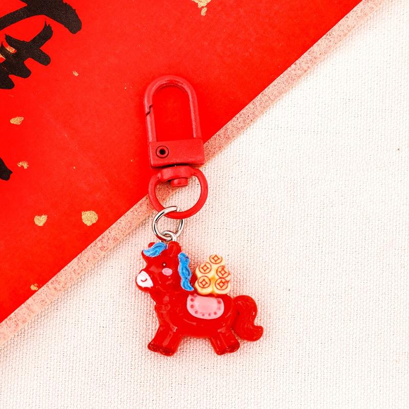 1/7Pcs Cartoon Pony Keychain Cute Red Resin Horse Backpack Pendant Decoration Car Key Ring Accessories Year Of The Horse Gift