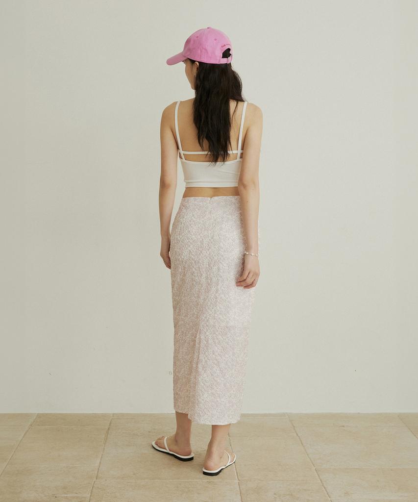 ADAUL Embo Chiffon Flower H Line Long Skirt - Pink