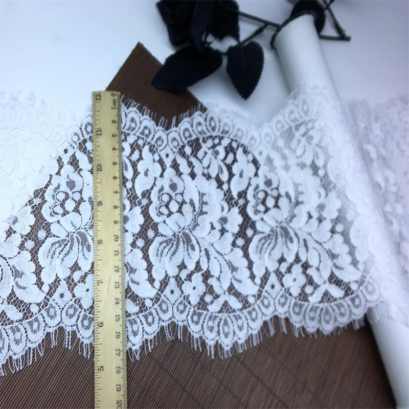 4m x18cm White French Chantilly Lace, Non-stretch Scalloped Eyelash Nylon Lace Fabric for Sewing, Bra, Underwear, Lingerie, Dress, Garment, Crafting