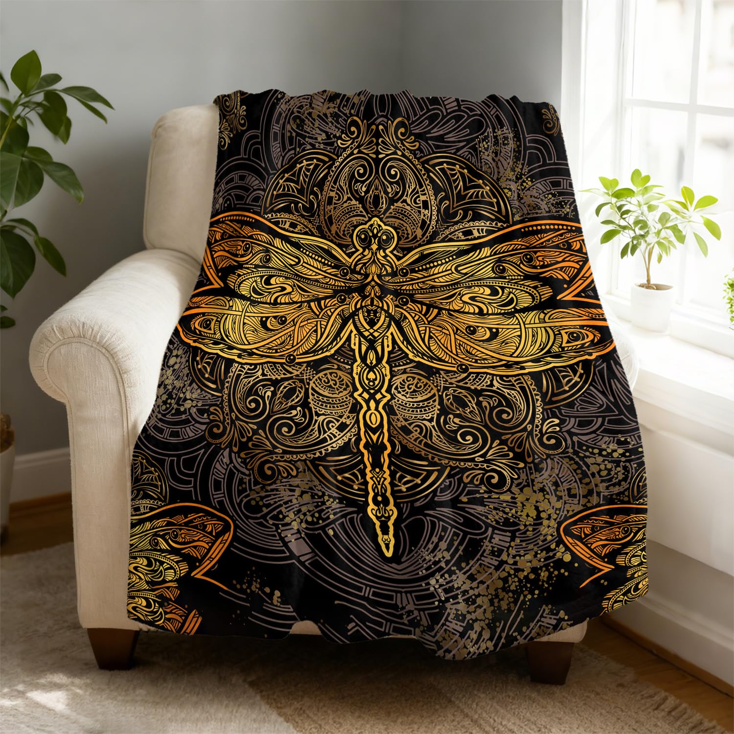 

Dragonfly Throw Blanket Ultra Soft Cozy Lightweight Fuzzy Plush Flannel Fleece Blanket for Chair, Bed, Couch, Office & Travel 75x90cm
