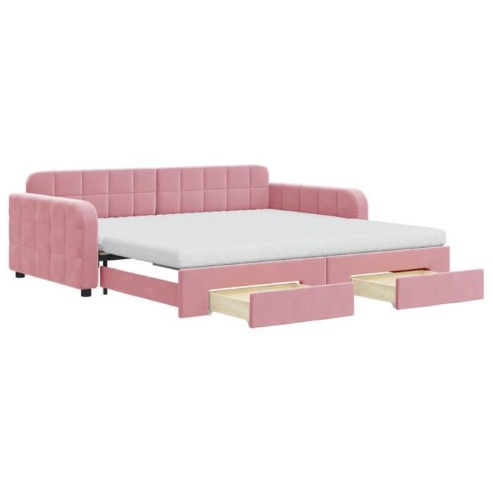VidaXL Lit de jour avec gigogne et tiroirs rose 100x200 cm velours 3197011