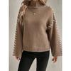 Women Fall Winter Pullovers Fashion Knit Sweater Long Sleeve Knitwear Female High Neck Contrast Stitching Tops Knitwear Clothes