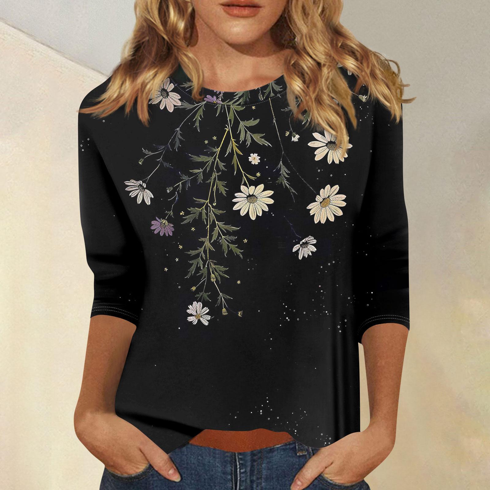 

Women s 3/4 Sleeve Shirts Graphic Tees Shirts Casual Basic Tops Pullovers XXL чорний