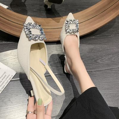 Spitze Stiletto-High Heels Damen 2024 Frühling neu Französische Strass-Viereckschnalle Temperament Einzelne Schuhe Tasche Kopf Sandalen Damenschuhe