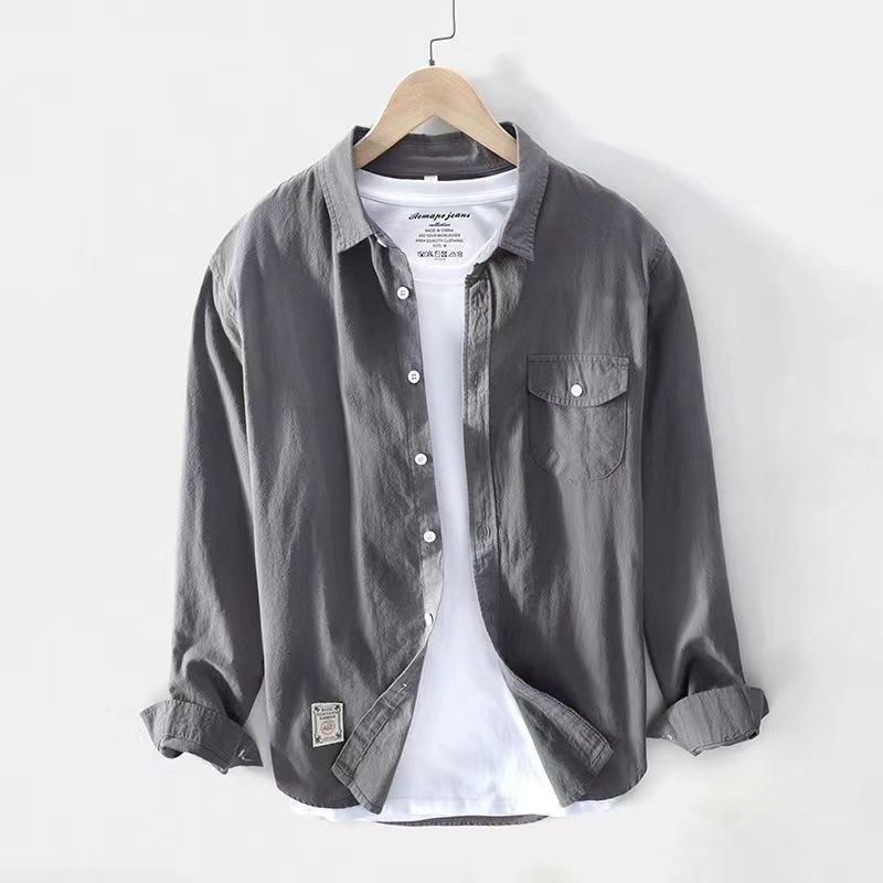 

Весна та Осінь Літо Нова Мода Проста Однотонна Чоловіча Сорочка Трендовий Бренд Довгий Рукав Повсякденний Універсальний Топ XXXL темно-сірий колір