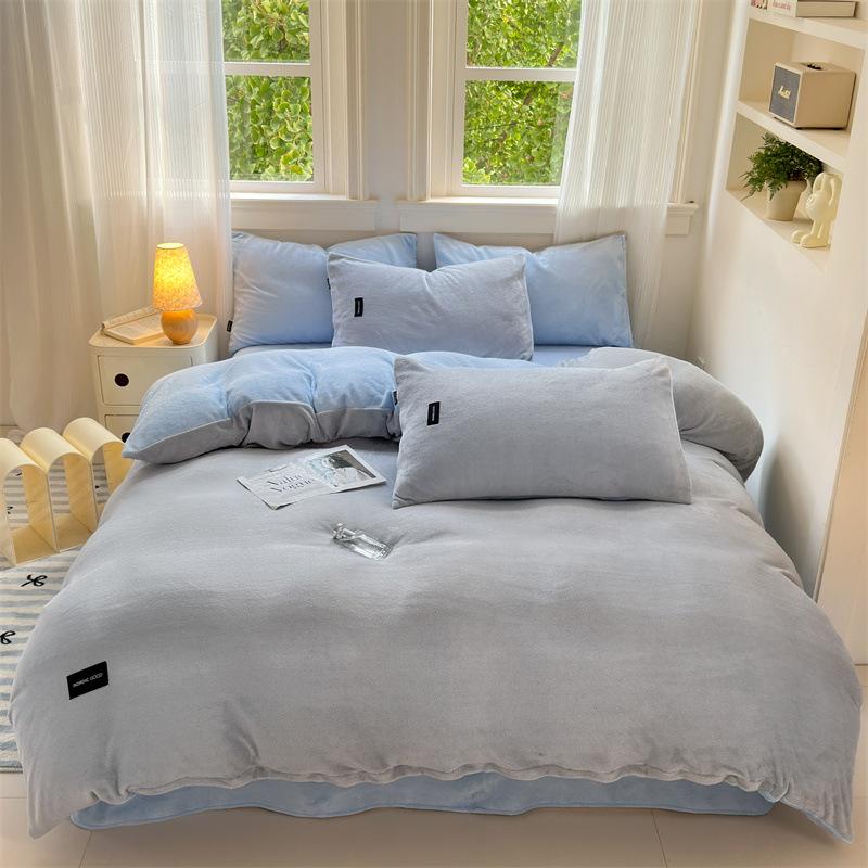 Class A Maternal and Infant Grade Milk Fleece Bed Sheet Quilt Cover Single Piece Pillowcase Fleece Four Piece Set Bed Cover Quilt Cover 1.2m 3pcs Set