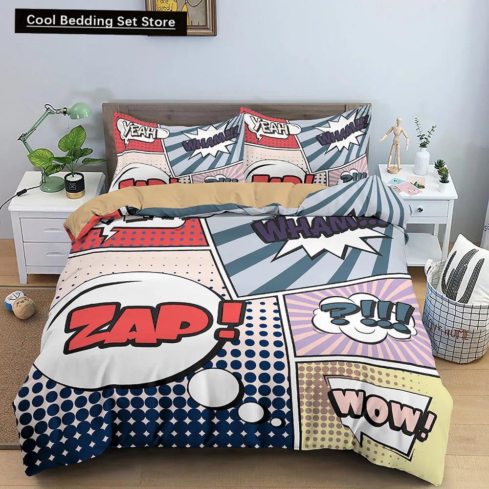 Comic Muster Bettbezug Queen King Cartoon Bettwäsche Set für Kinder Jungen Mädchen Hippie Hip Hop Rock Stil Polyester Bettdeckenbezug